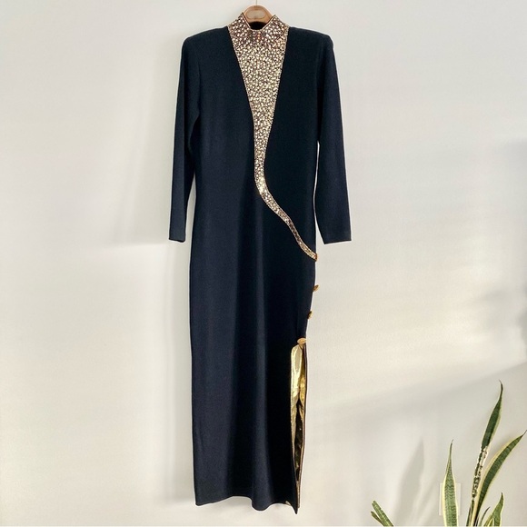 St. John Evening Black and Gold Dress Size 10 - Picture 1 of 13